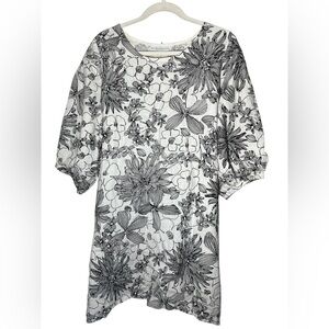 Anthropologie Bryn Walker Carina Floral Print 100% Linen Dress Puff Sleeve Sz M